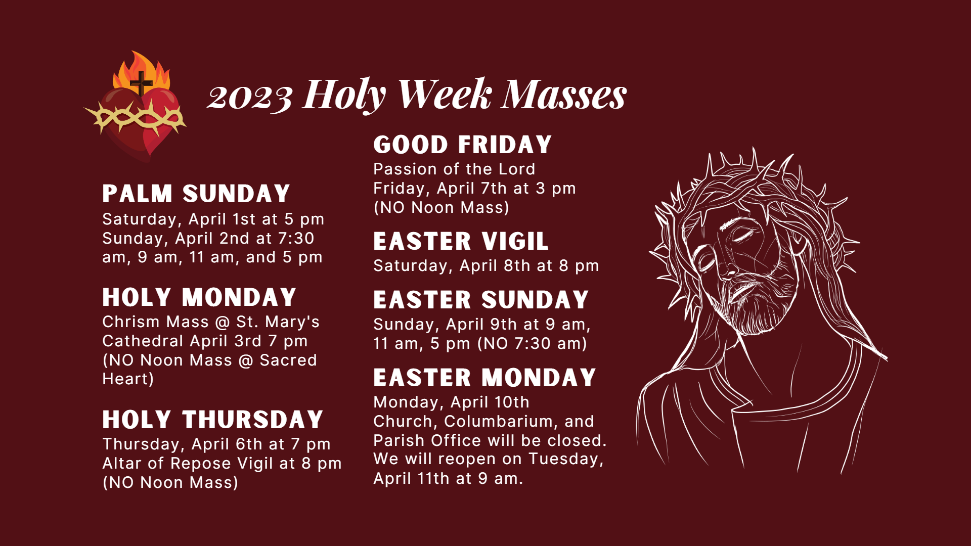Lent, Holy Week and Easter Celebrations Schedule Sacred Heart Church